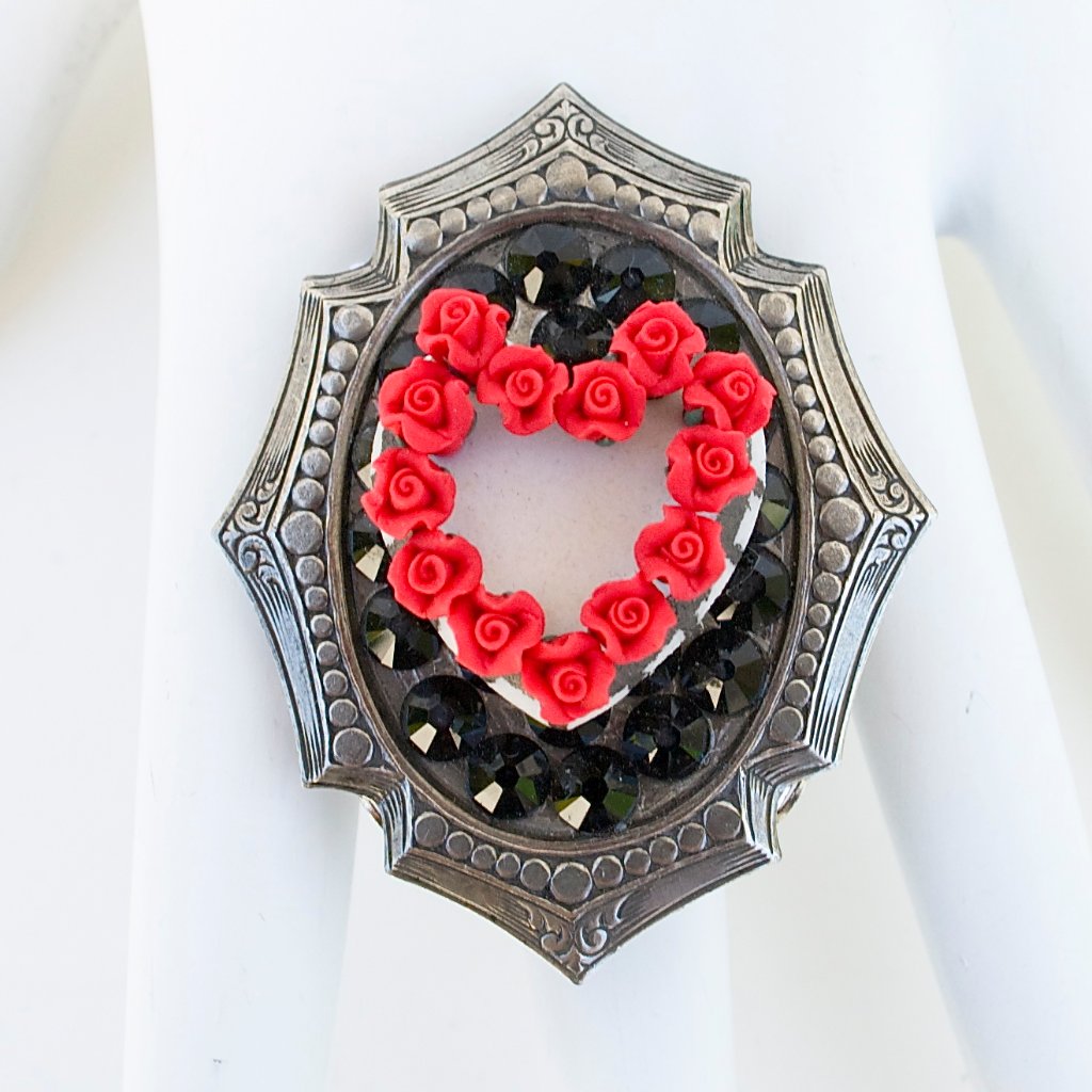 Rose Heart Cake Rhinestone Mini Food Ring